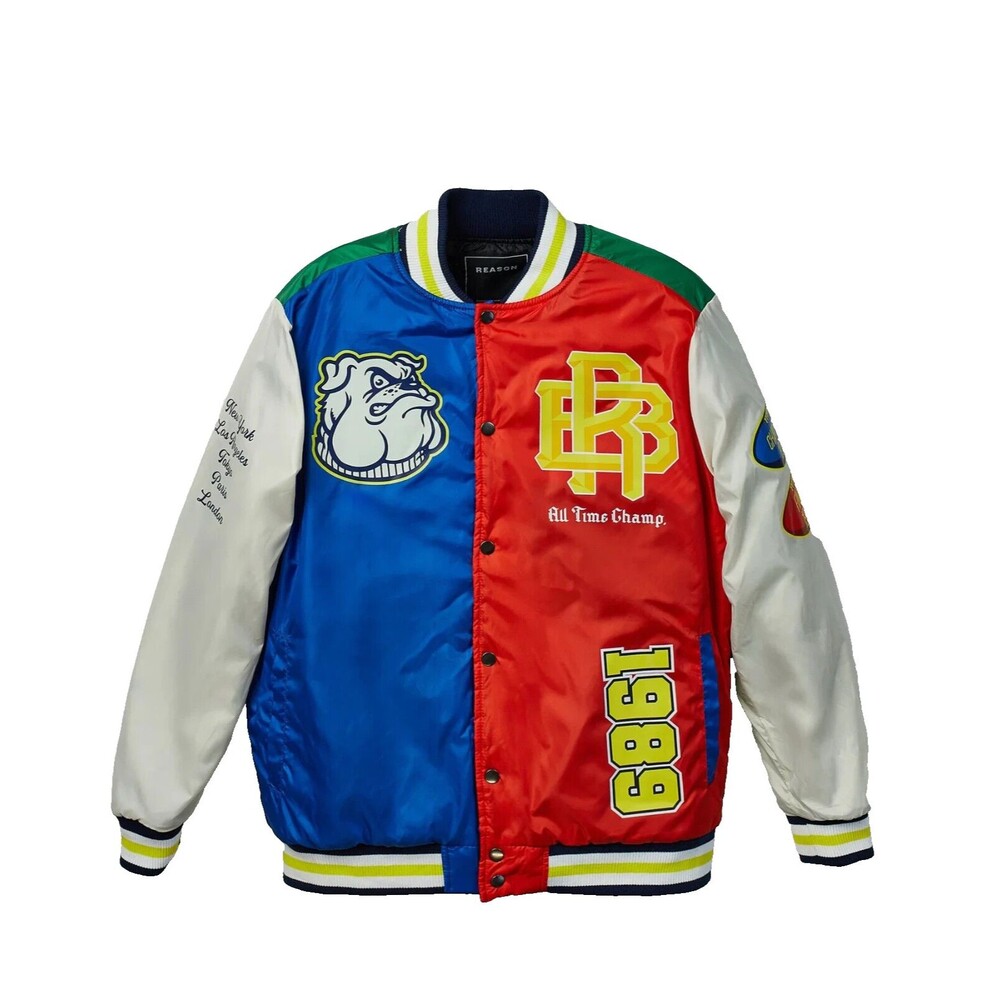 Reason Men’s All Time Champ 1989 Blue Red Green Yellow Bomber Varsity Jacket XL